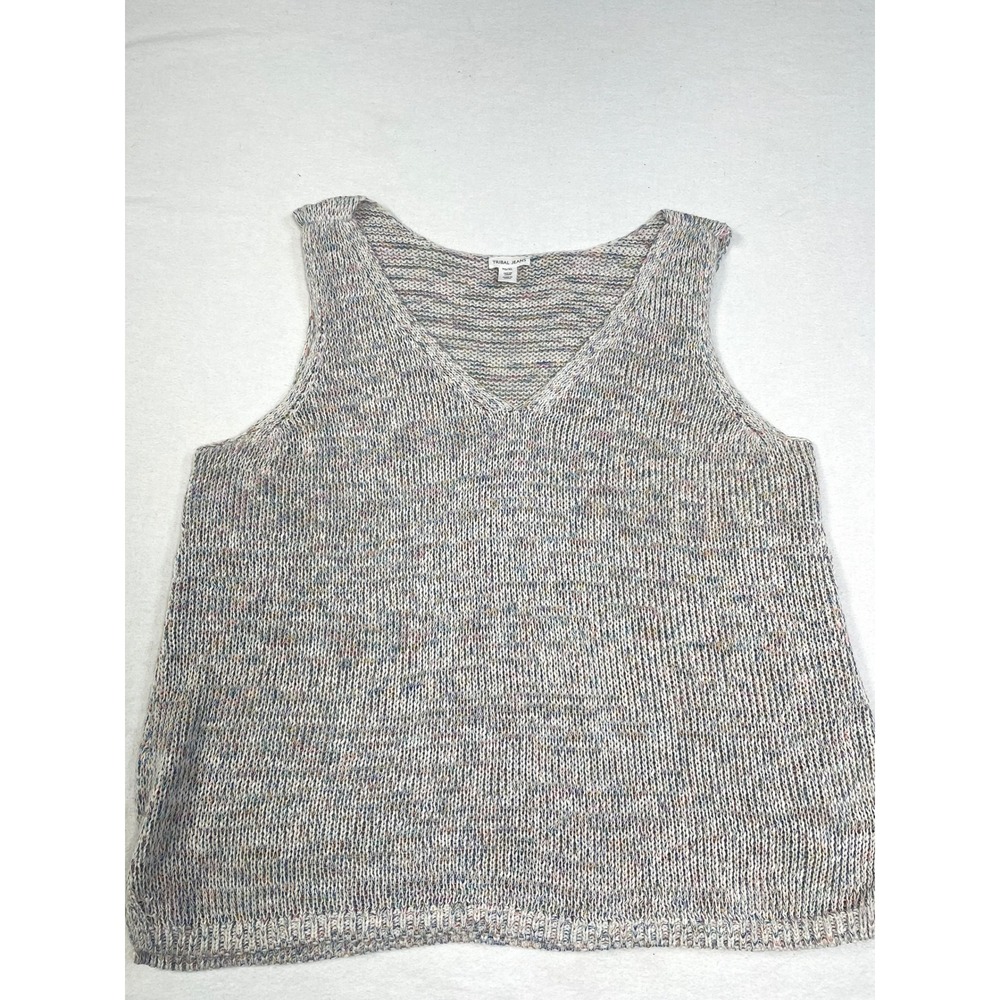 Tribal Jeans Women Space Dye Knit V-Neck Sleeveless Sweater Tank Top Multi Color